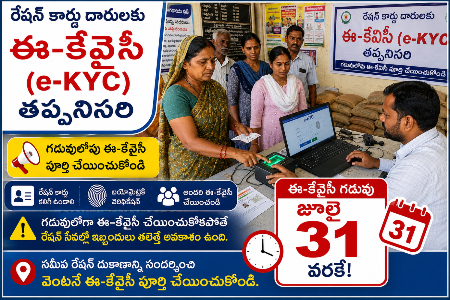 ఈ-కేవైసీ కి  నెలాఖరు వరకు మాత్రమే అవకాశం..!